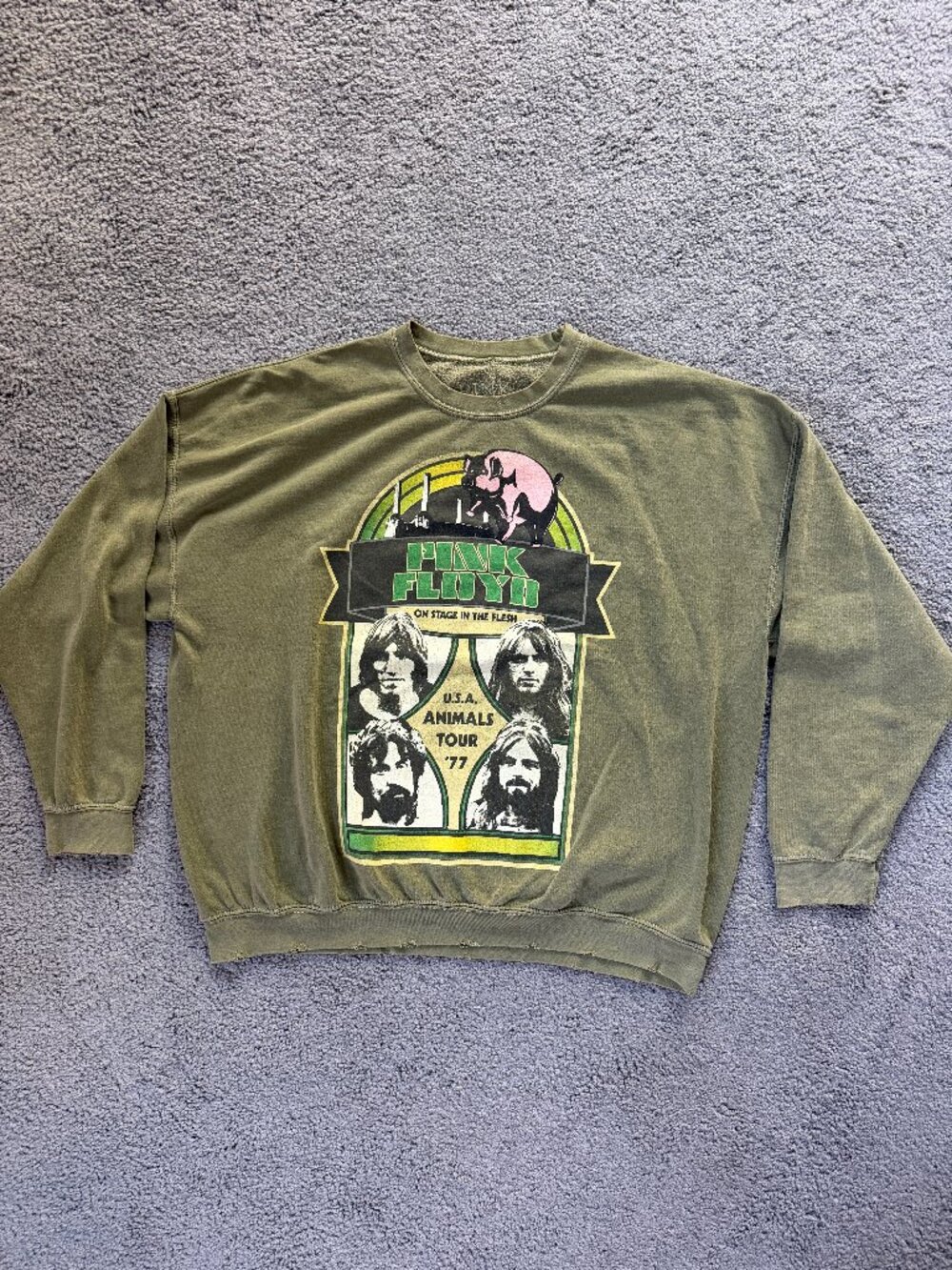 Pink Floyd Animals Tour 1977 Oversized Sweatshirt Green L/XL Urban Outfitters - Picture 2 of 10